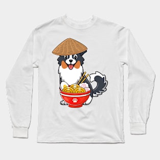 Funny collie dog is eating noodles Long Sleeve T-Shirt